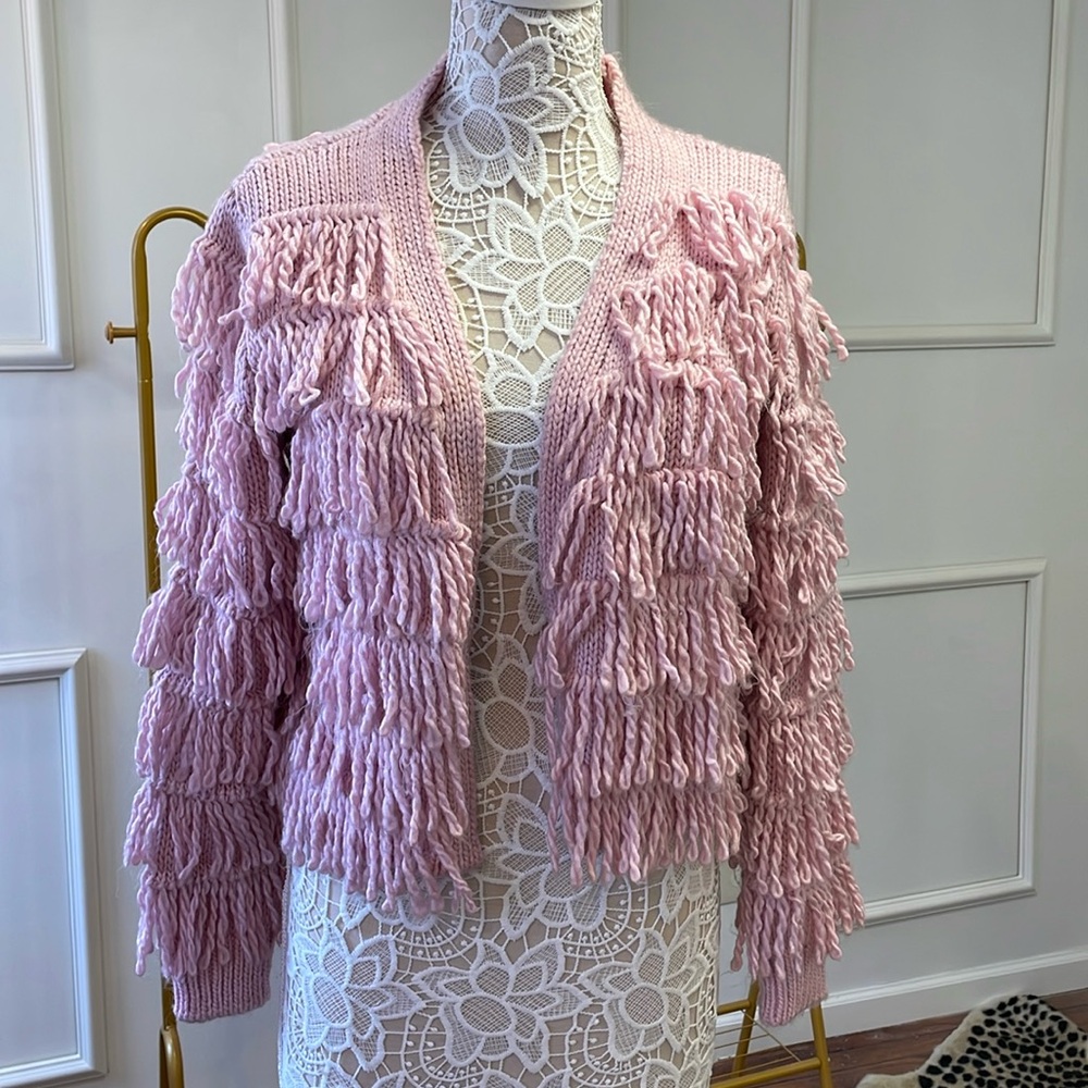 Pink Loop Fringe Cardigan